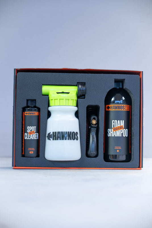 Hawkos Foam Box Kit gift set with foam cannon, shampoo and mitt
