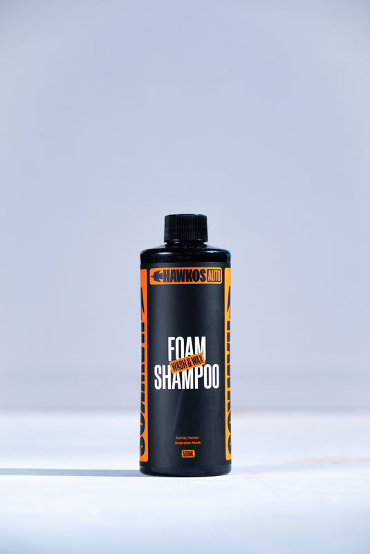 Hawkos Wash and Wax foam shampoo bottle, 500 mL and 1 L