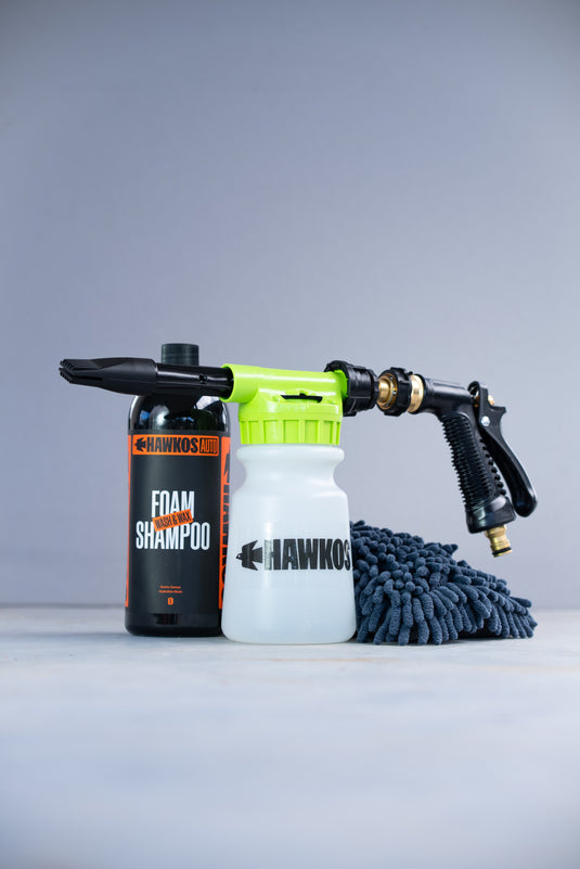 Hawkos Foam Starter Kit with Tommy Gun, Wash and Wax shampoo and wash mitt